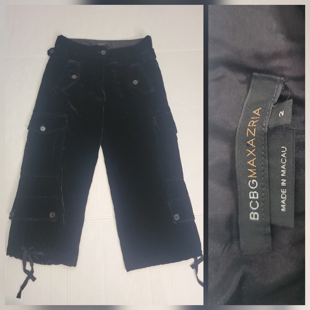 BCBG Max Azria Velour Capri Pants Size 2 Cargo 21" Inseam Black